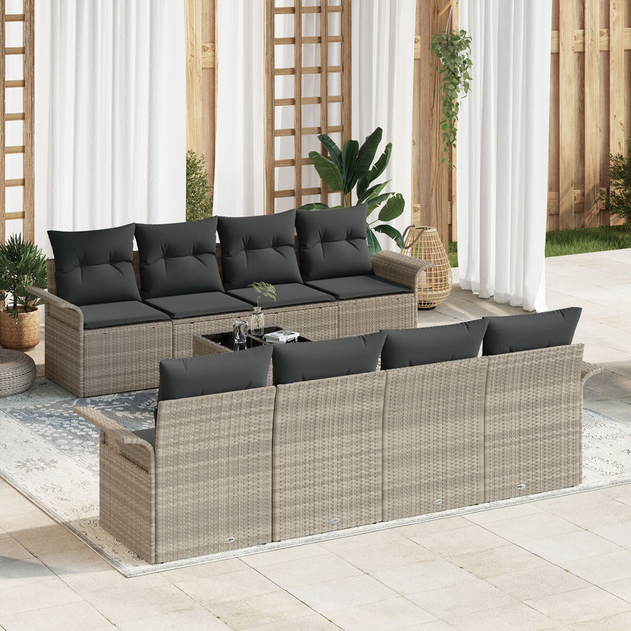 9-Delige Tuin Sofa Set Met Kussens Lichtgrijs Poly Rattan