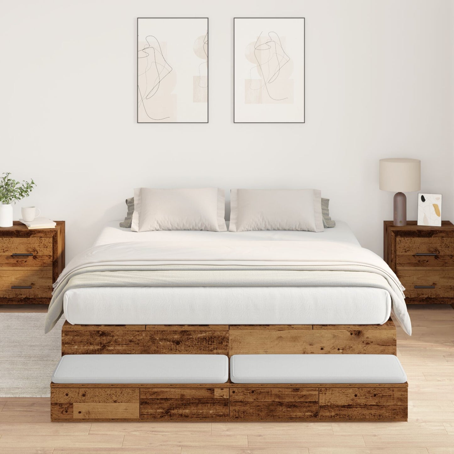 Opslagbedframe Bruin Gestructureerd Hout 135,5 X 190 X 31,5 Cm Artisanaal Eiken