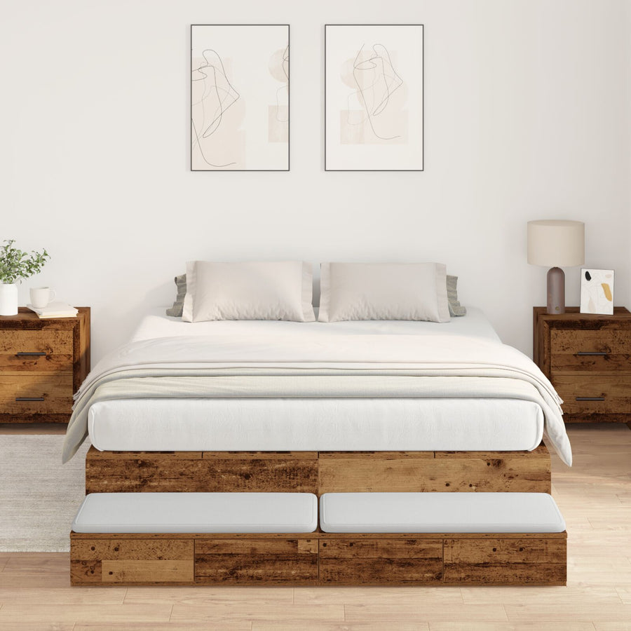 Opslagbedframe Bruin Gestructureerd Hout 135,5 X 190 X 31,5 Cm Artisanaal Eiken