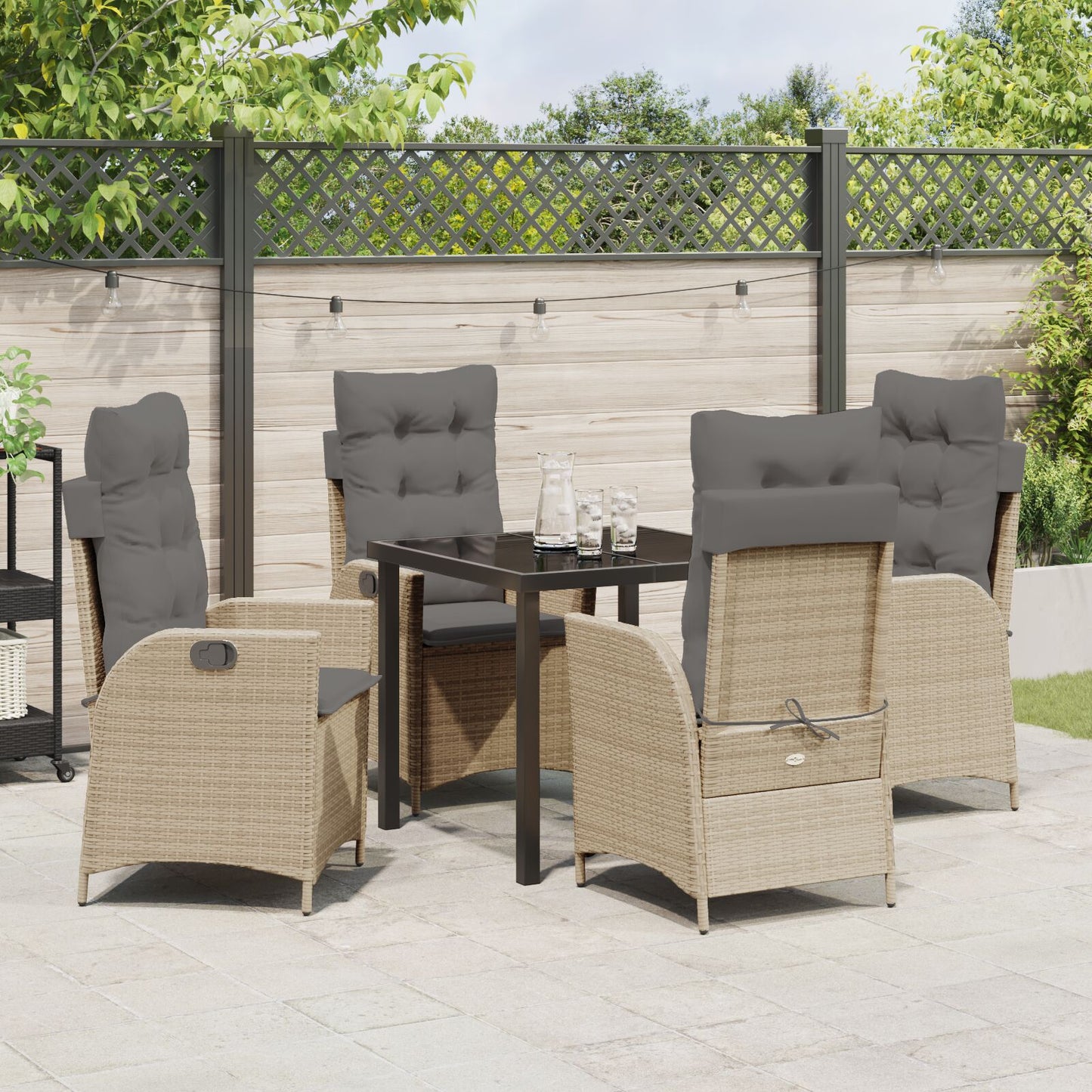5 Delige Tuin Eetset Met Kussens Beige Poly Riet