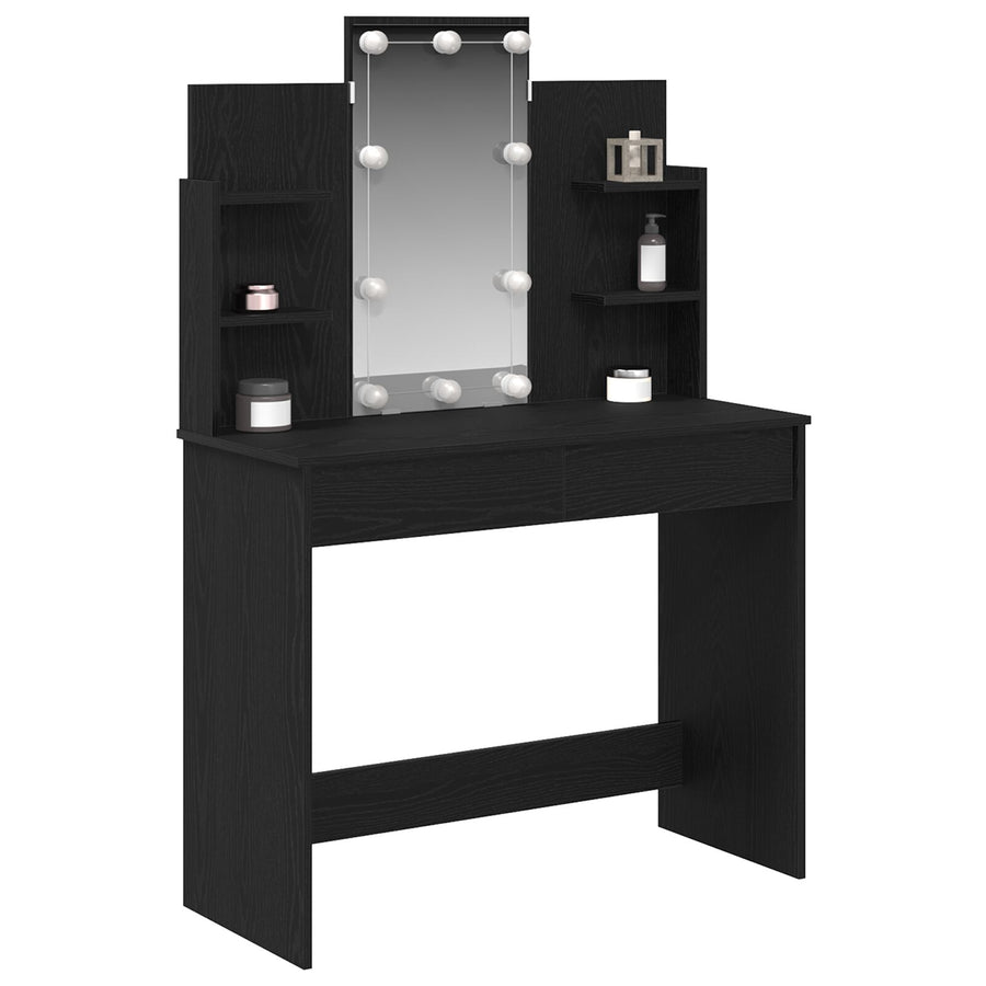 Kaptafel Met Led-Verlichting Zwart Eiken 96X40X142 Cm