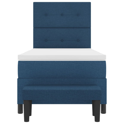 Boxspring Bed Met Matras & Bank Stof Blauw 80 x 200 cm Knopen tufted