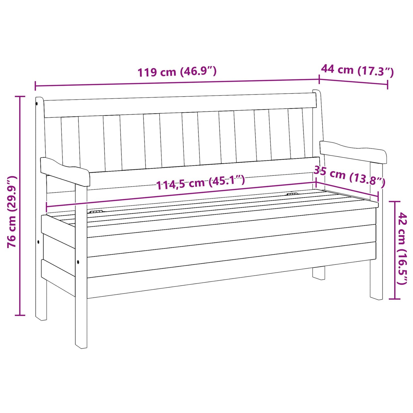 Outdoor Bank Hout 119X76X44 Cm Massief Hout Den Acacia