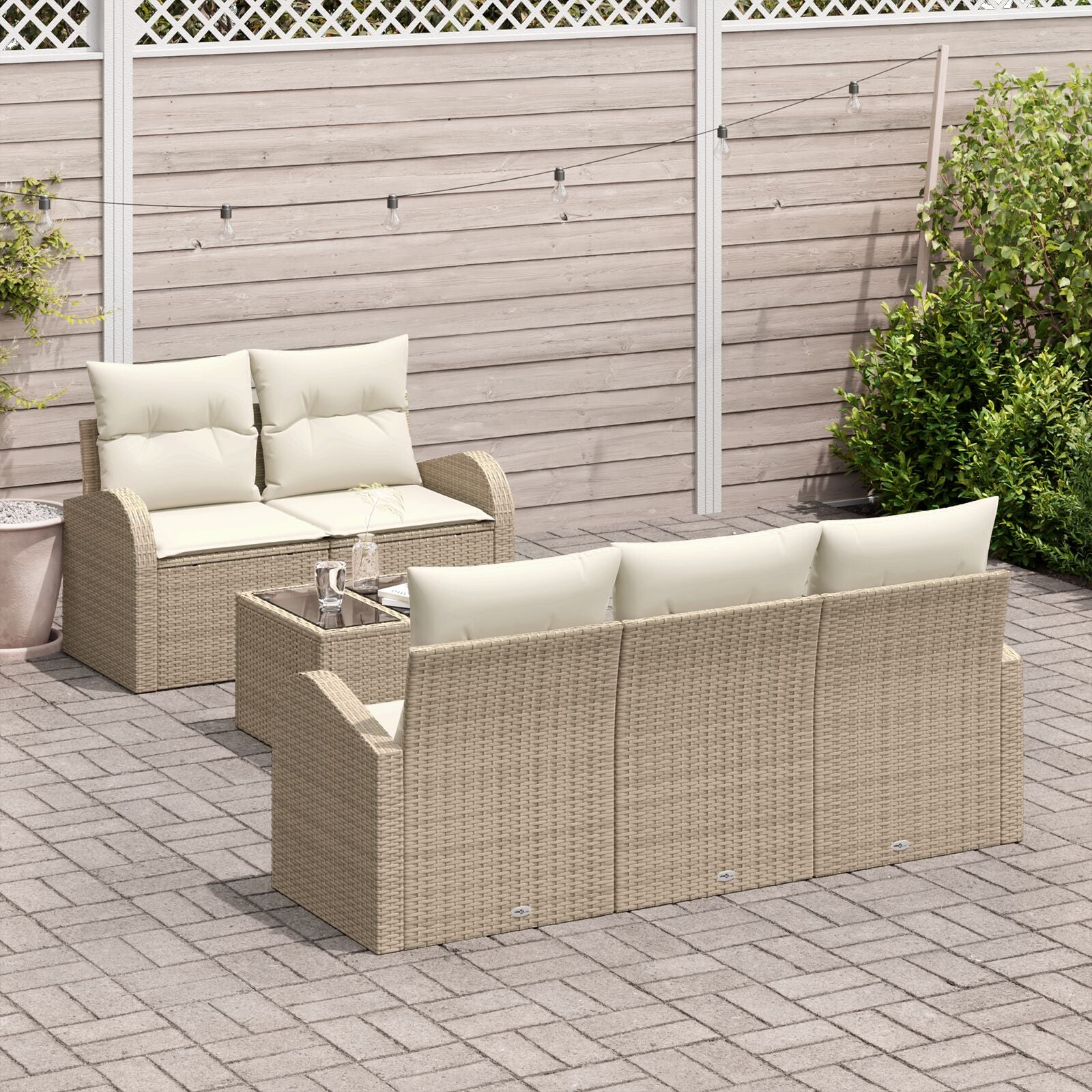 6 Delige Tuinsalonset Met Kussens Beige Poly Rattan