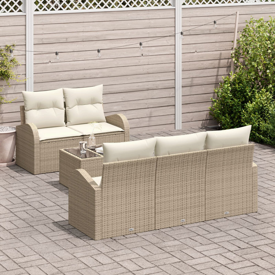 6 Delige Tuinsalonset Met Kussens Beige Poly Rattan