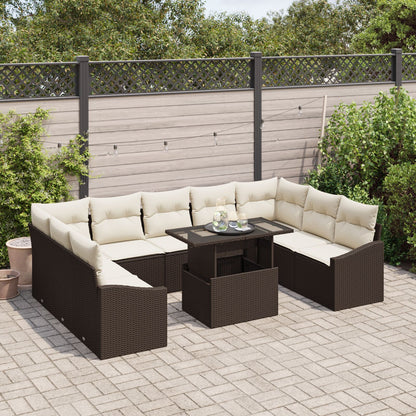 Tuinbank Set Set Van 10 Bruin En Crème Rattan En Polyester