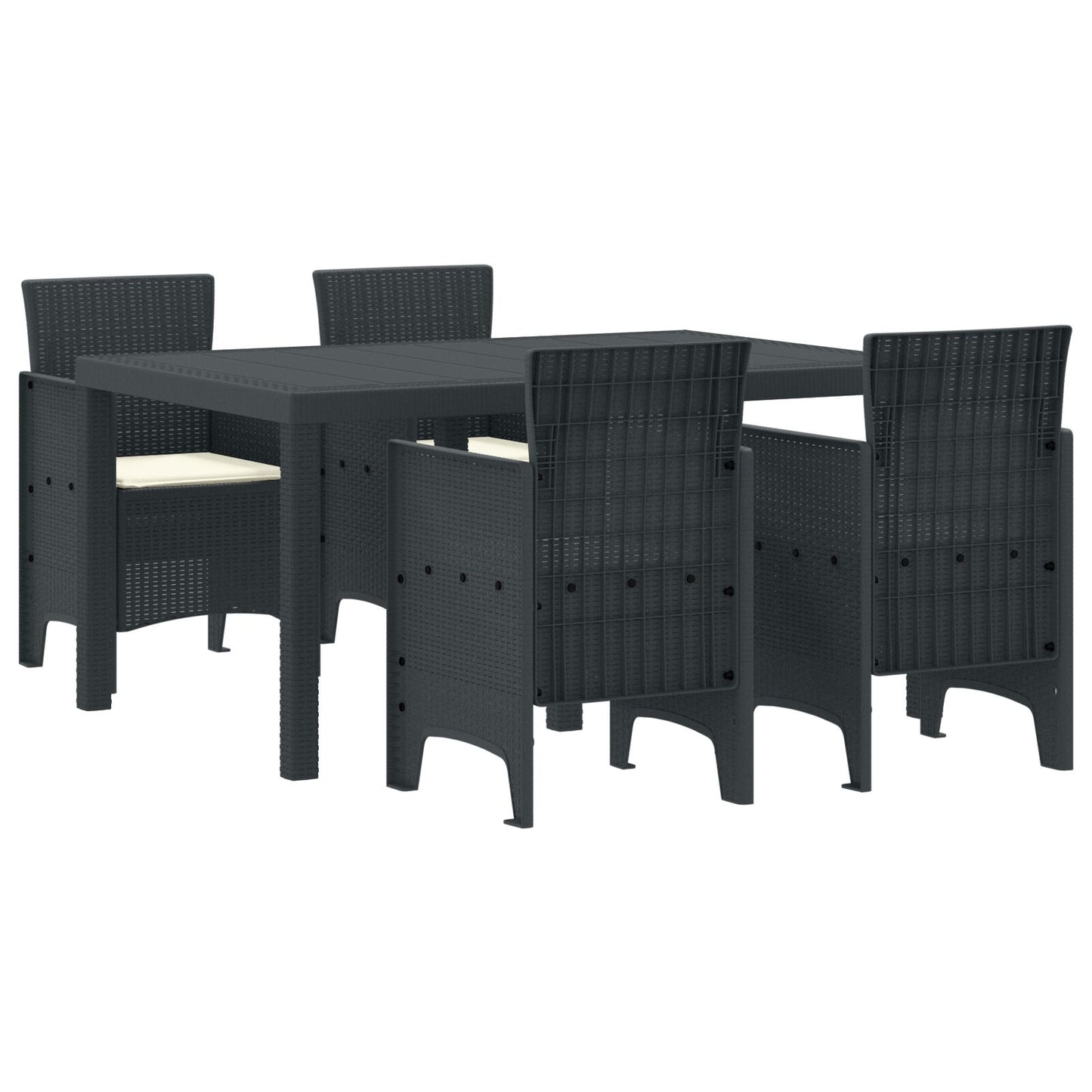 5-Delige Tuin Eettafel Set Met Kussens Anthraciet Poly Rattan