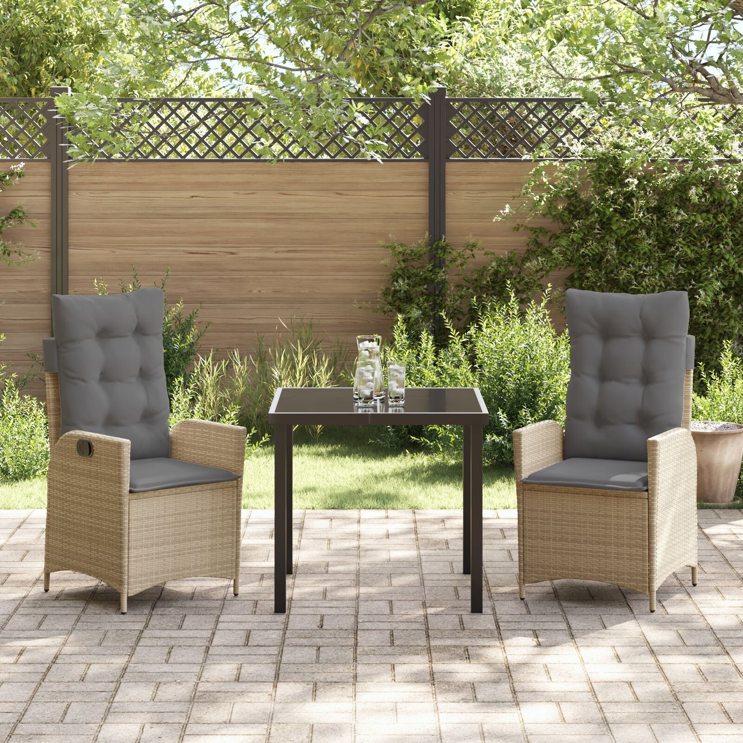 3-Delige Tuin Eetkamer Set Met Kussens Beige Poly Rattan