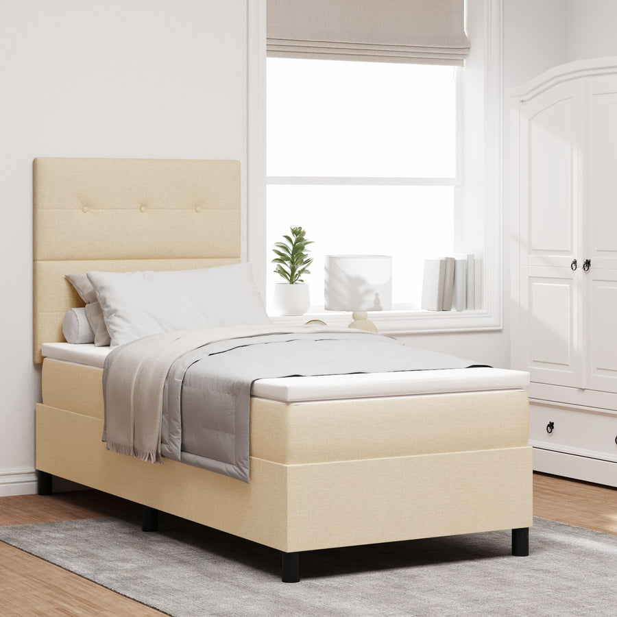 Boxspring Bed Met Matras Stof Crème 100 x 200 cm Knop tufted