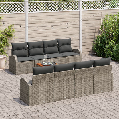 9-Delige Tuin Sofa Set Met Kussens Grijs Poly Rattan Acacia