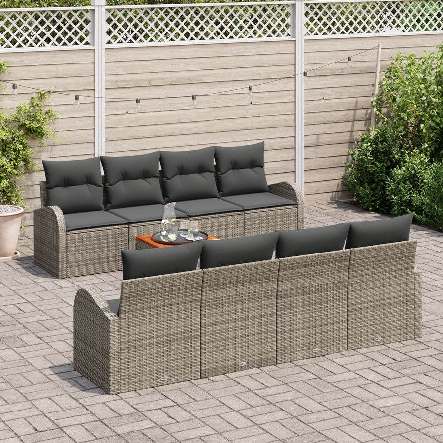 9-Delige Tuin Sofa Set Met Kussens Grijs Poly Rattan Acacia