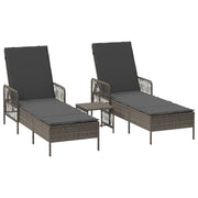 Ligstoel poly rattan grijs 3-delig