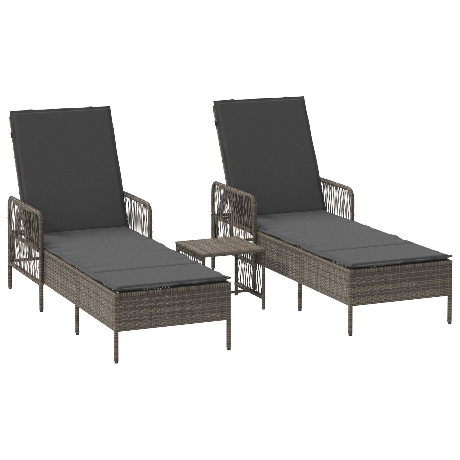 Zonnebank Set Set Van 3 Grijs En Donkergrijs Pe Rattan