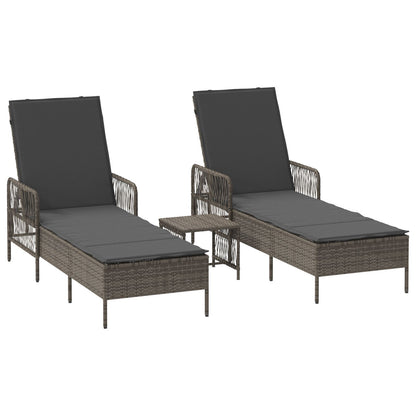 Zonnebank Set Set Van 3 Grijs En Donkergrijs Pe Rattan