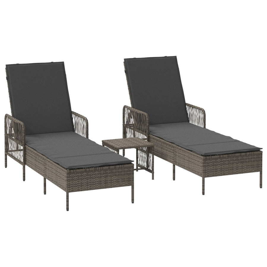 Zonnebank Set Set Van 3 Grijs En Donkergrijs Pe Rattan