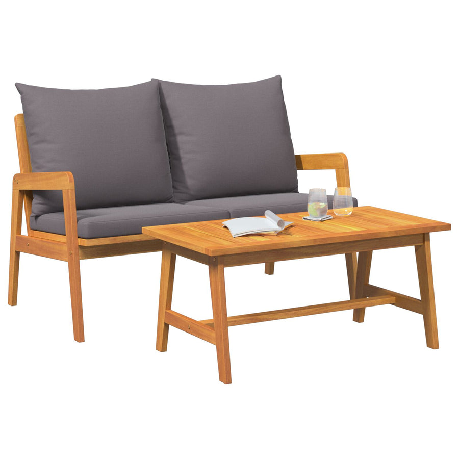 2-Delige Bistroset Met Kussens - Van Massief Acaciahout Anthraciet Tafel + bank