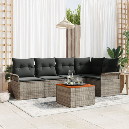 6 Delige Tuin Sofa Set Met Kussens Grijs Poly Rattan Acacia