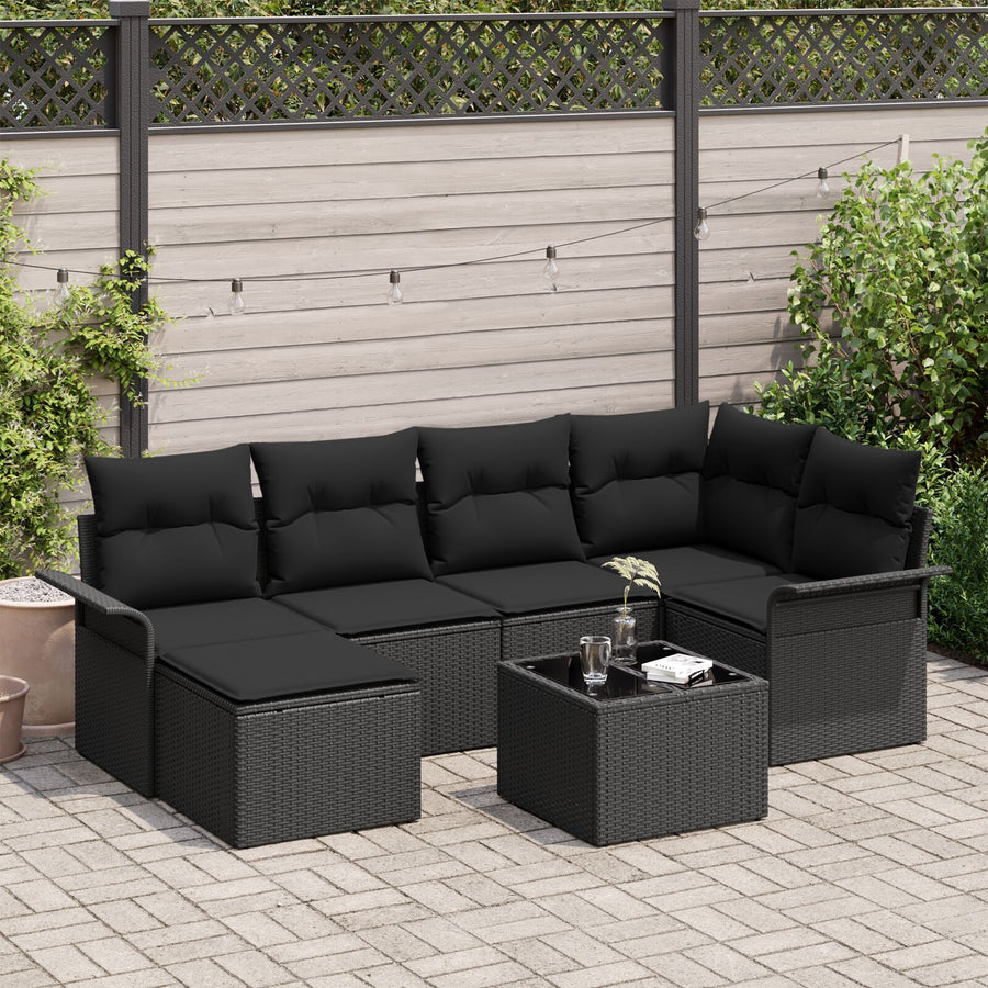 7-Delige Tuin Sofa Set Met Kussens Beige Poly Rattan
