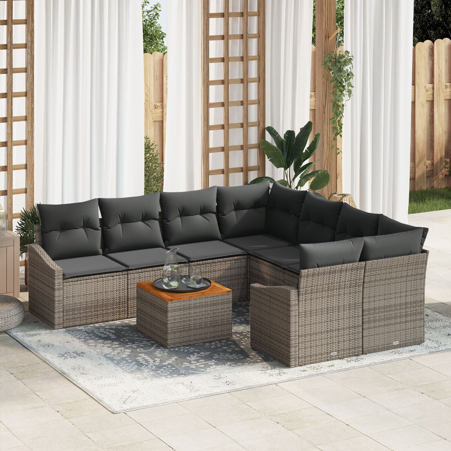 9-Delige Tuin Sofa Set Met Kussens Grijs Poly Rattan Acacia