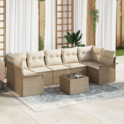 Tuinset poly rattan 8 delen beige