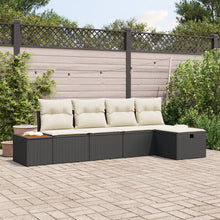 5-Delige Tuin Sofa Set Met Kussens Zwart Poly Rattan