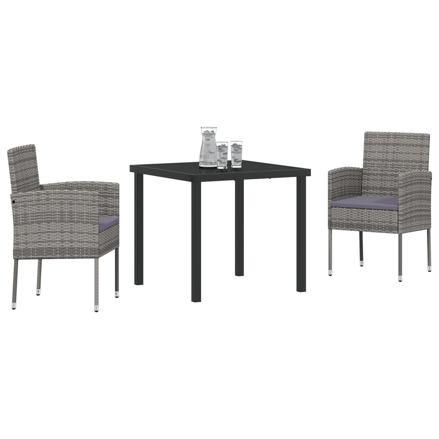 3-Delige Tuin Eetset Met Kussens Grijs Poly Rattan