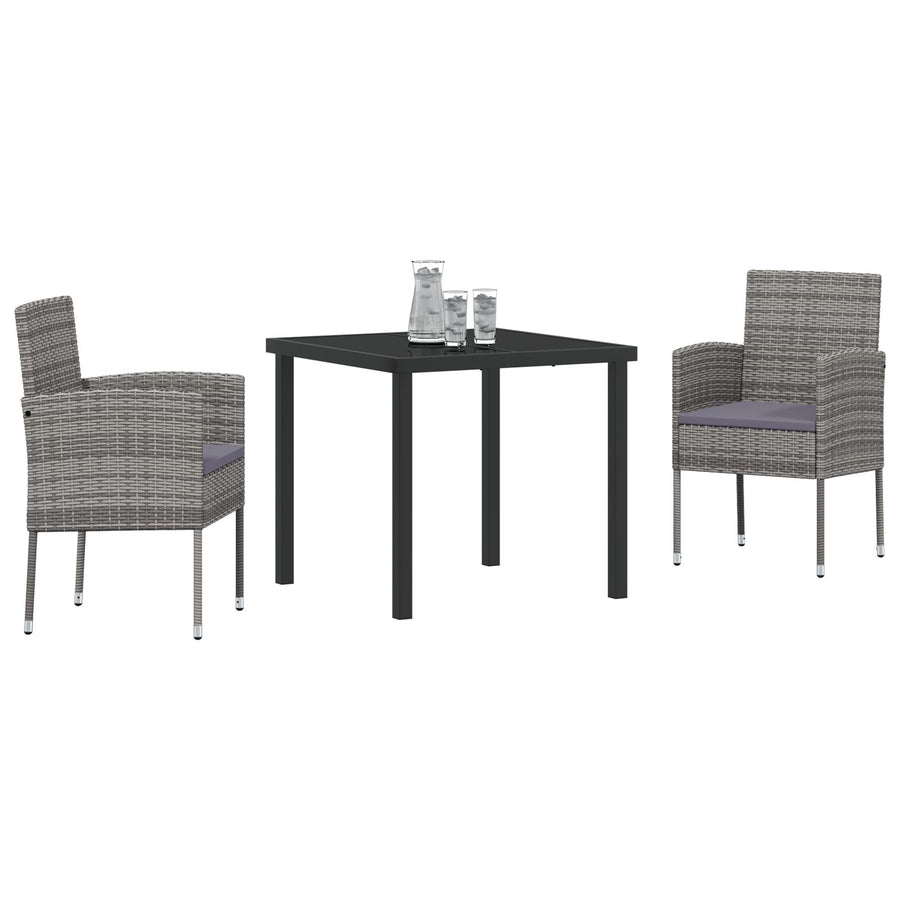 3-Delige Tuin Eetset Met Kussens Grijs Poly Rattan