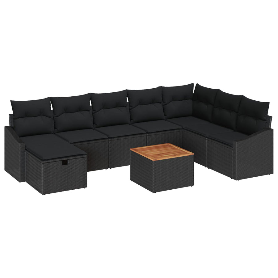 9-Delige Tuin Sofa Set Met Kussens Zwart Poly Rattan