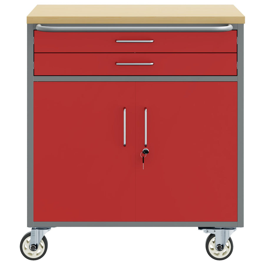 Gereedschapskast Met Wielen En Vergrendelbaar 75X45X85 Cm Staal Rood en grijs met 2 laden