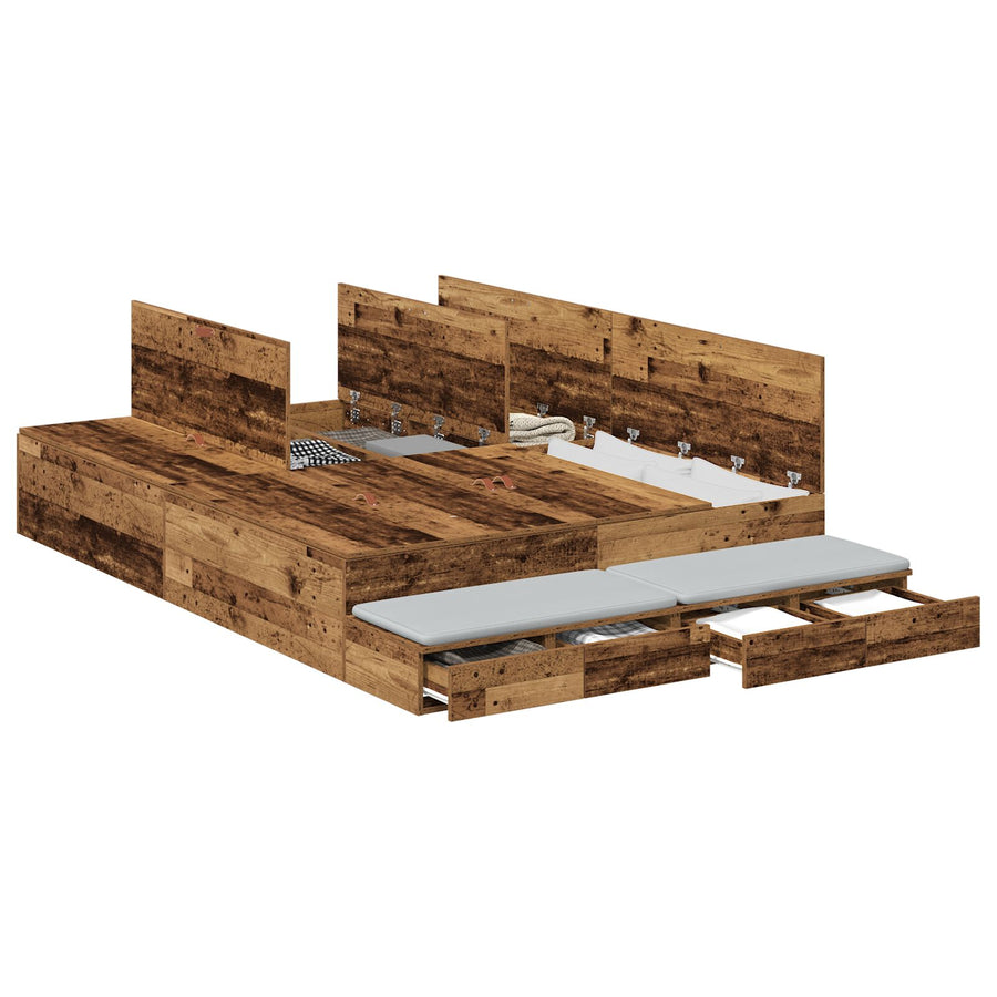 Opslagbedframe Bruin Gestructureerd Hout 135,5 X 190 X 31,5 Cm Artisanaal Eiken