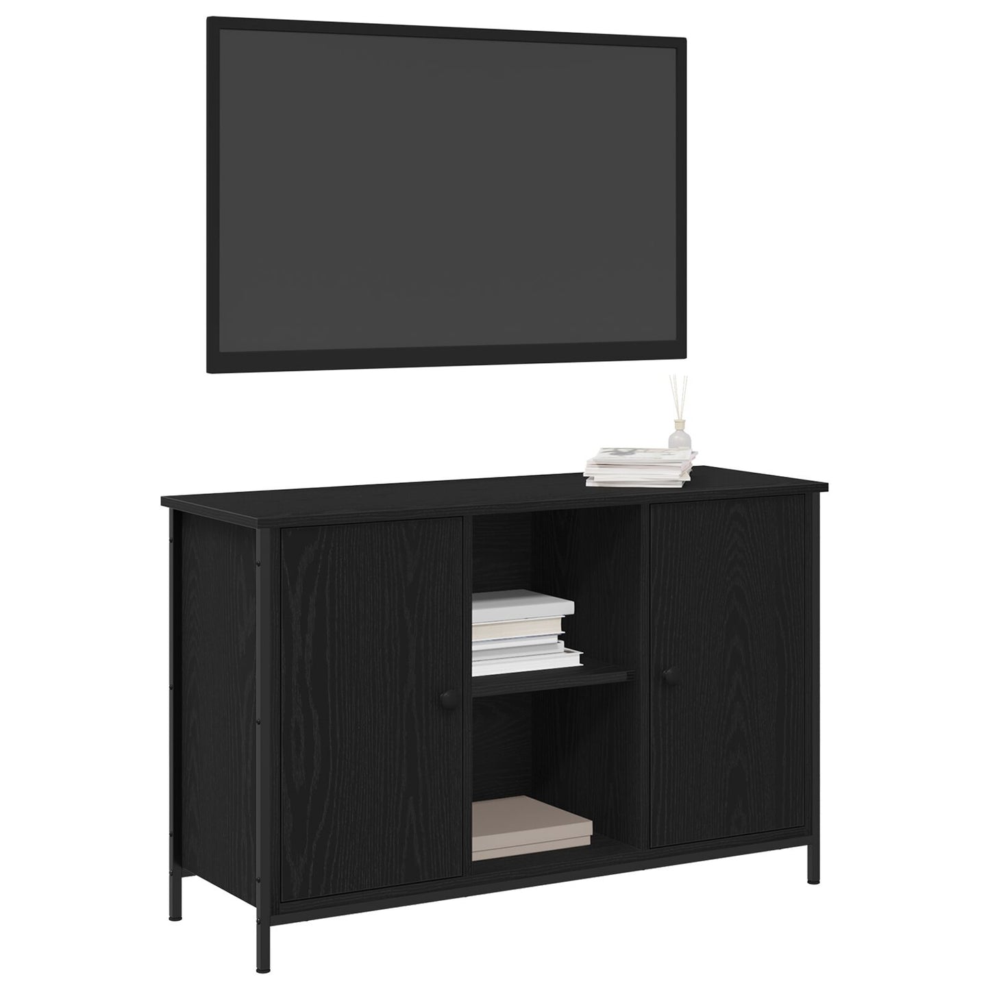 Tv Kast Zwart Eiken 101X35X65 Cm Geëngineerd Hout En Staal