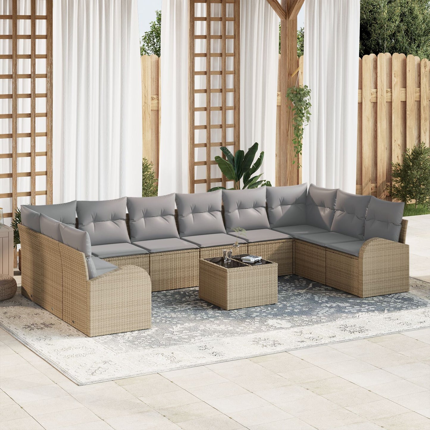 11-Delige Tuinsalonset Met Kussens Zwart Poly Rattan