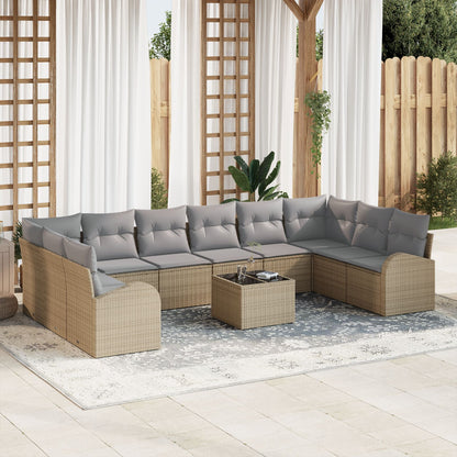 11-Delige Tuinsalonset Met Kussens Zwart Poly Rattan