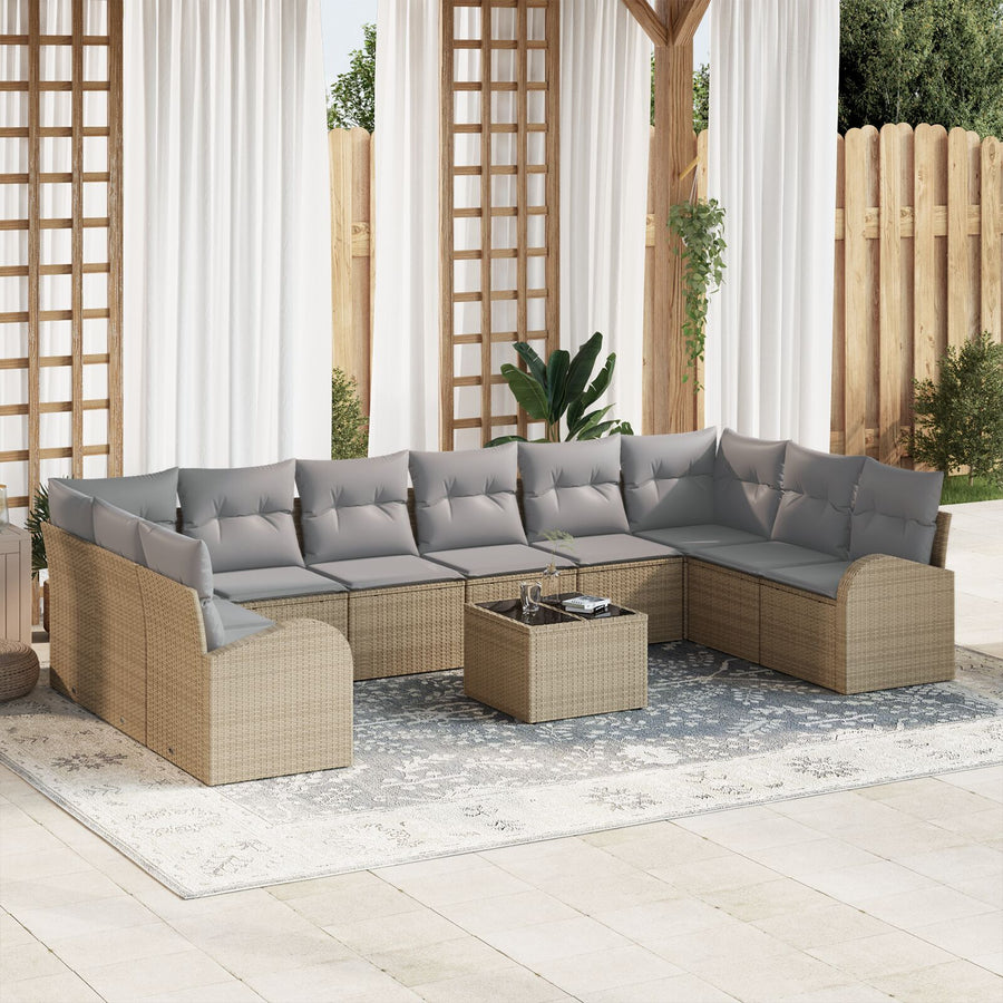 11-Delige Tuinsalonset Met Kussens Zwart Poly Rattan
