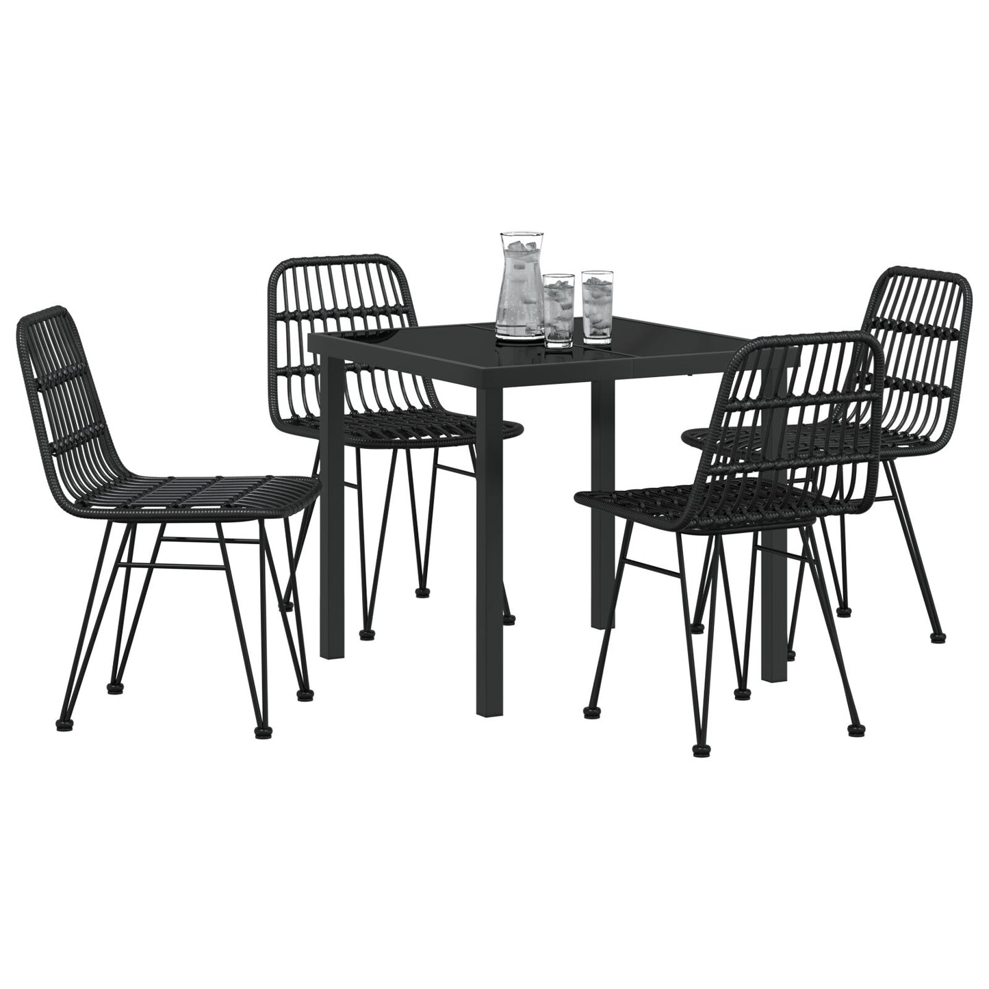 5-Delige Tuin Eettafelset Zwart Poly Rattan