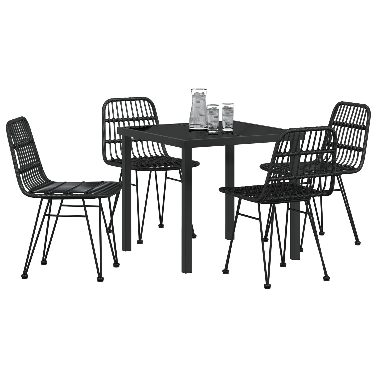 5-Delige Tuin Eettafelset Zwart Poly Rattan