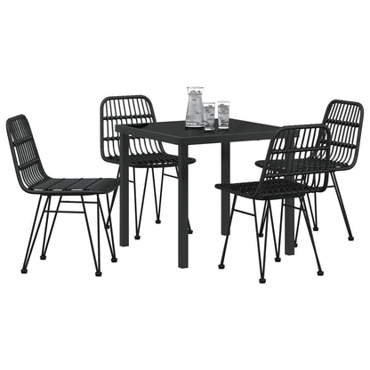 5-Delige Tuin Eettafelset Zwart Poly Rattan
