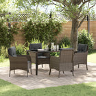 Garden dining set with cushion 5 pcs Grey poly rattan