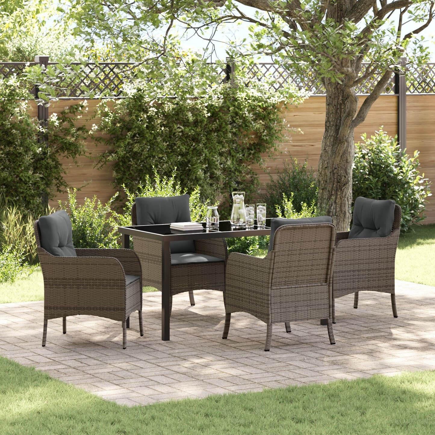 5-Delig Tuin Eetset Met Kussens Grijs Poly Rattan