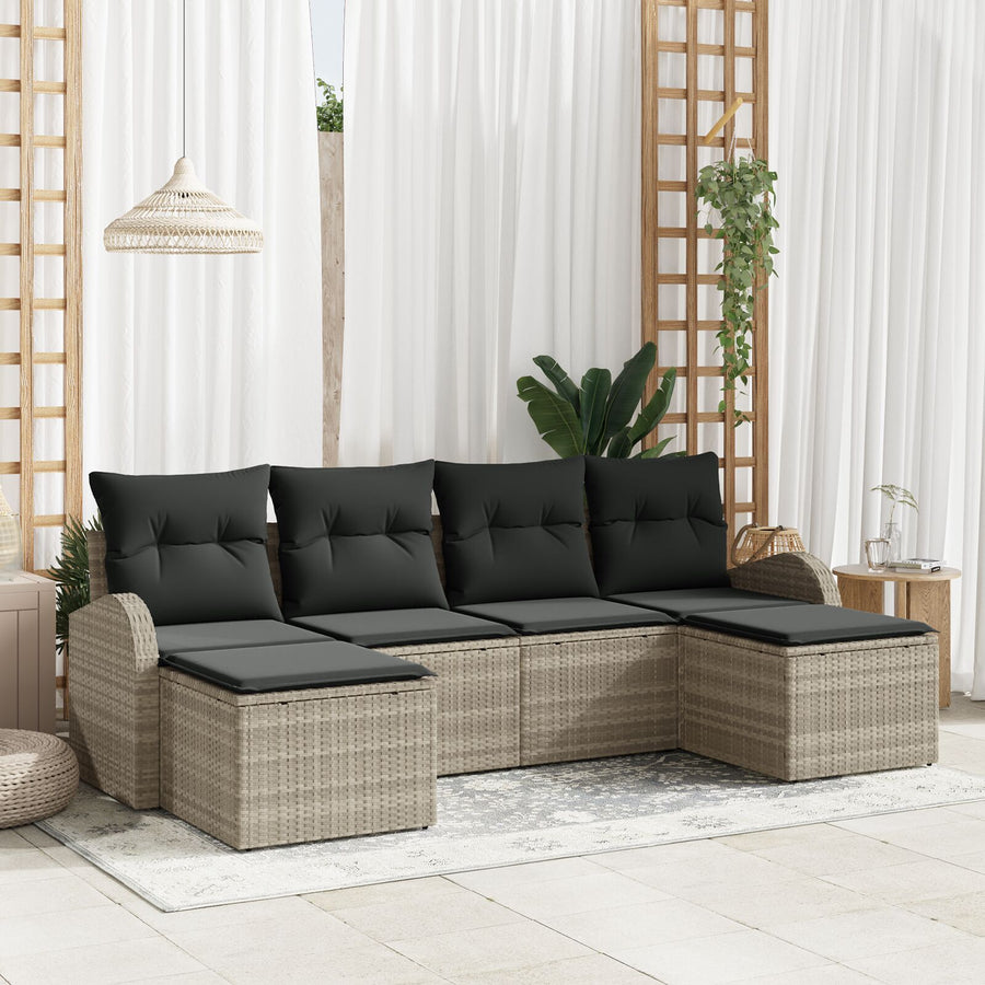 6 Delige Tuin Sofa Set Met Kussens Lichtgrijs Poly Rattan