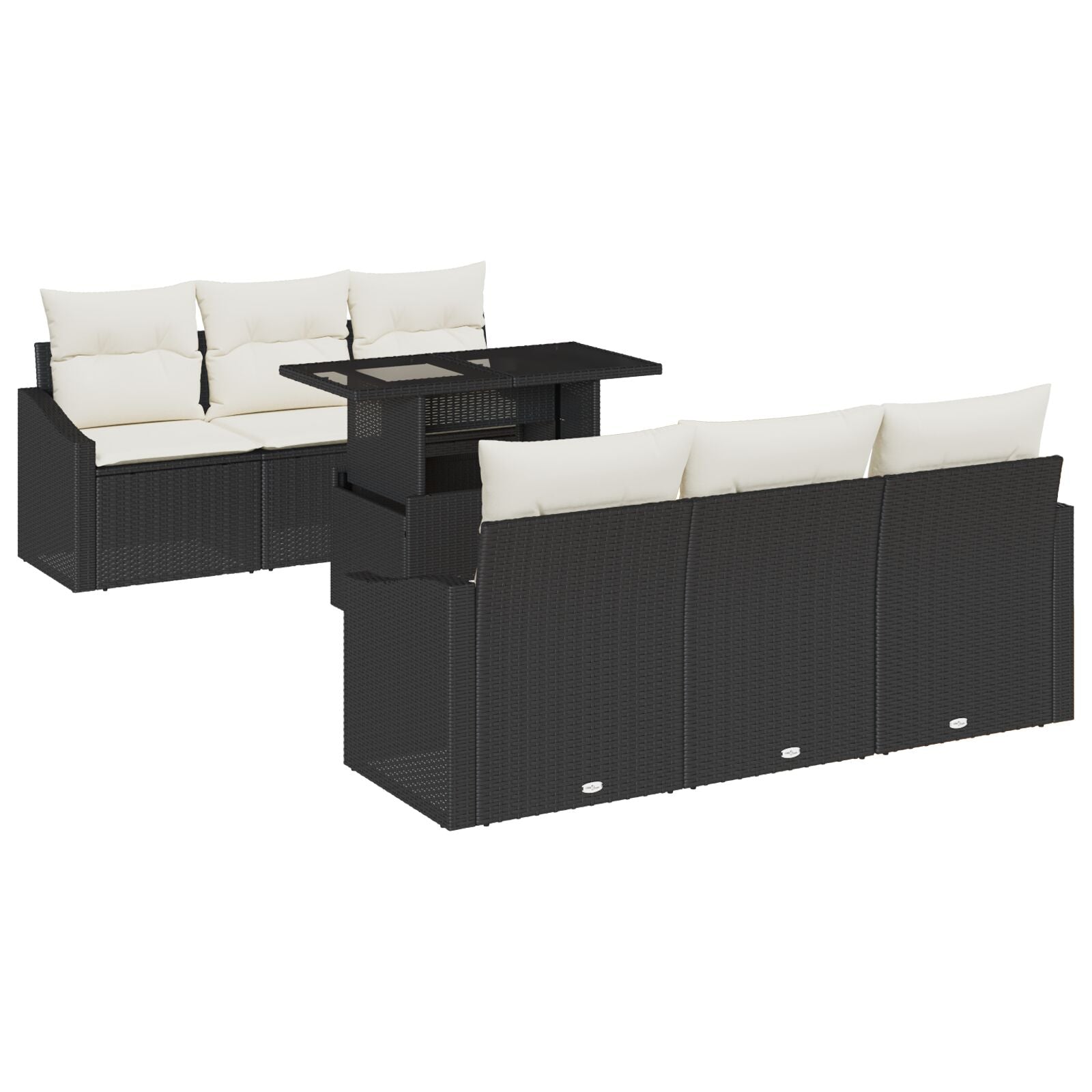 Tuin Sofa Set Set Van 7 Zwart En Crème Rattan En Polyester