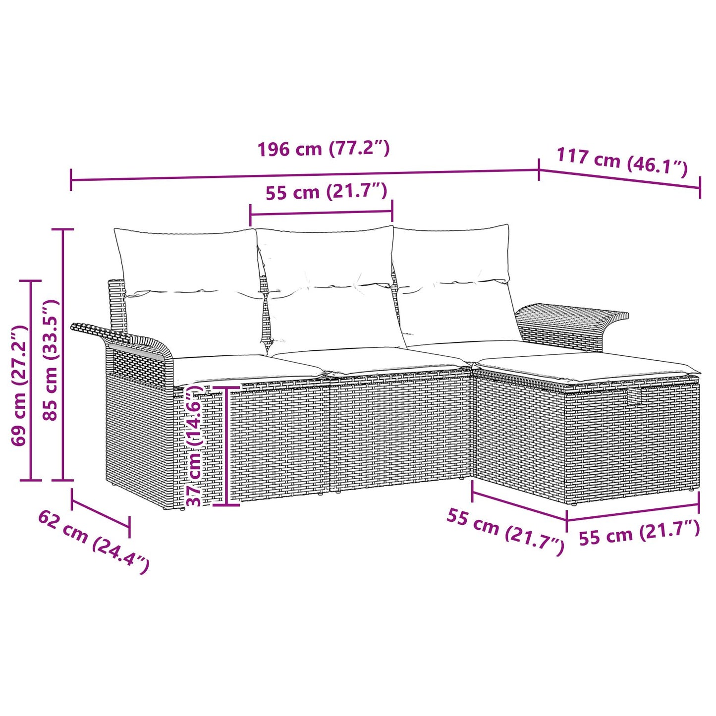 4-Delige Tuin Sofa Set Met Kussens Zwart Poly Rattan, 2-Zits Tuin Sofa Met Opbergruimte & Kussens Zwart Poly Rattan Wit