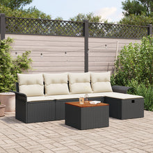 6-Delige Tuin Sofaset Met Kussens Zwart Poly Rattan