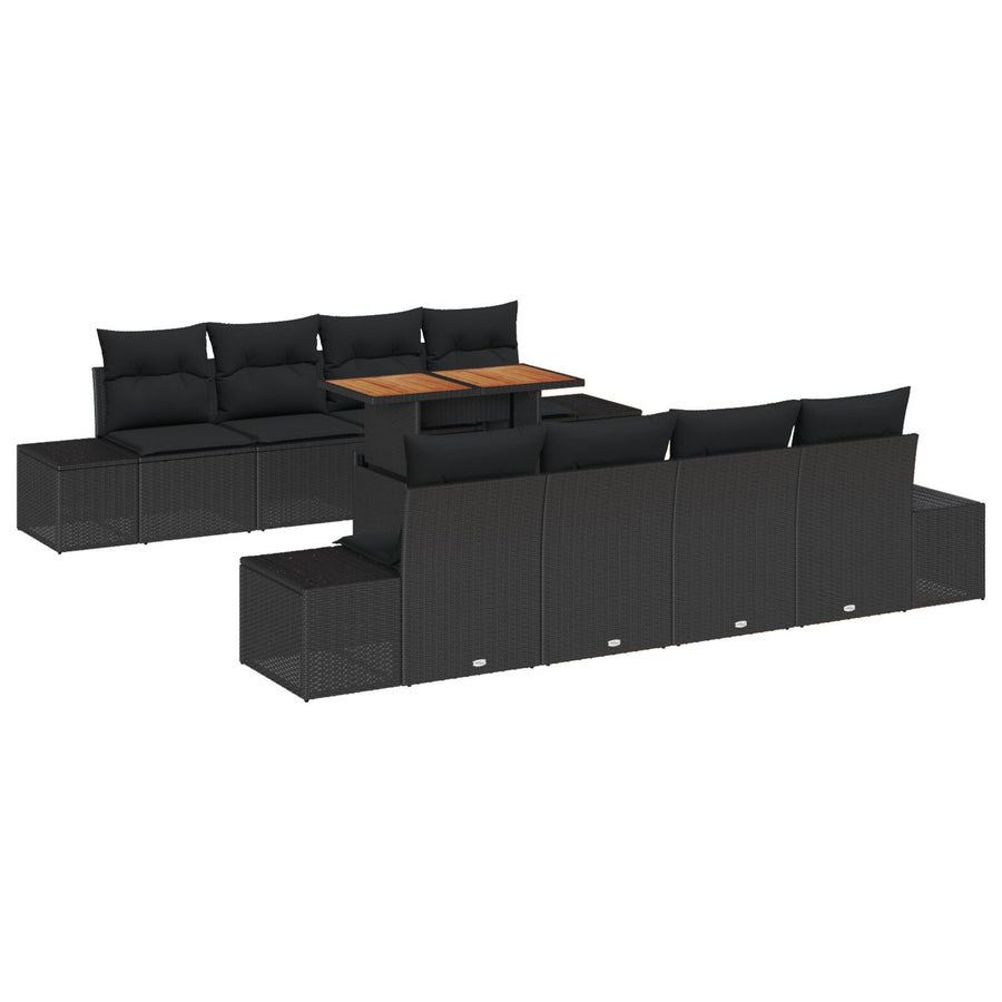 Tuin Sofa Set Set Van 7 Zwart Rattan En Stoffen Kussens Tuin Sofa
