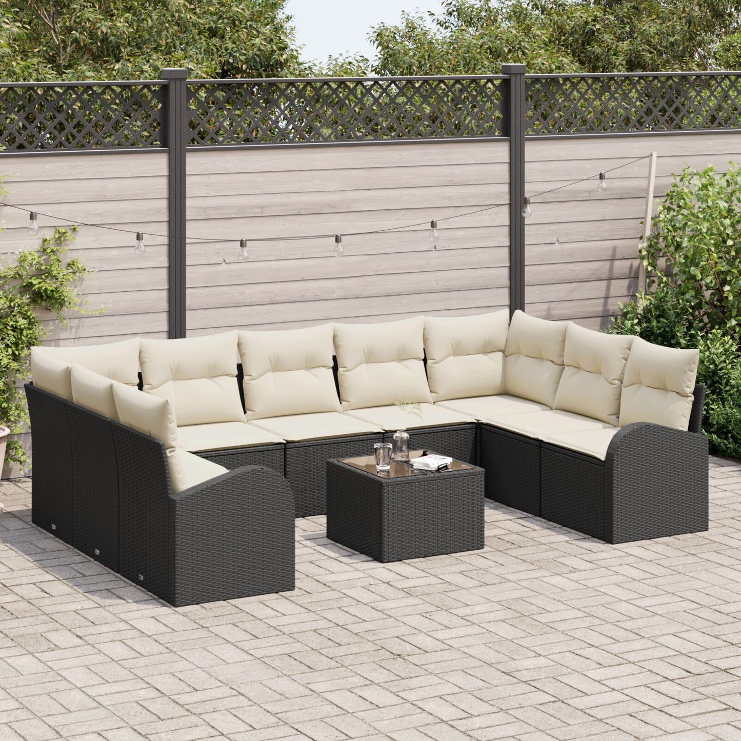 9-Delige Tuin Sofa Set Met Kussens Bruin Poly Rattan