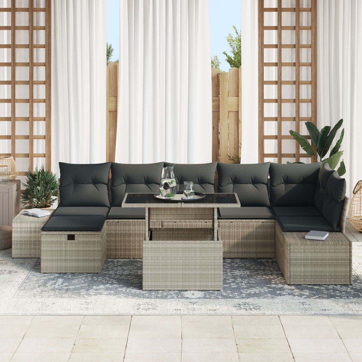 8-Delige Tuin Sofa Set Met Kussens Lichtgrijs Poly Rattan Wit