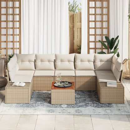 8-Delige Tuin Sofa Set Met Kussens Beige Poly Rattan Acacia
