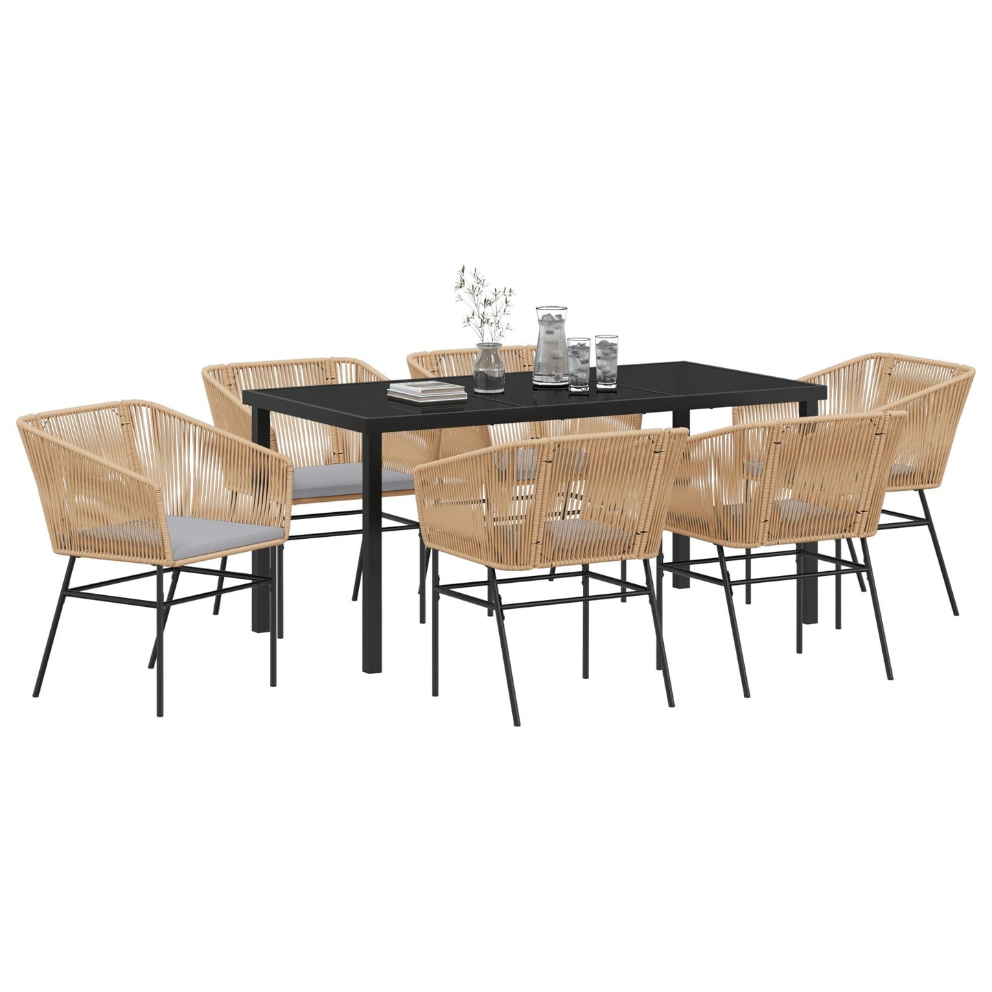 7-Delige Tuin Eetset Met Kussens Bruin Poly Rattan