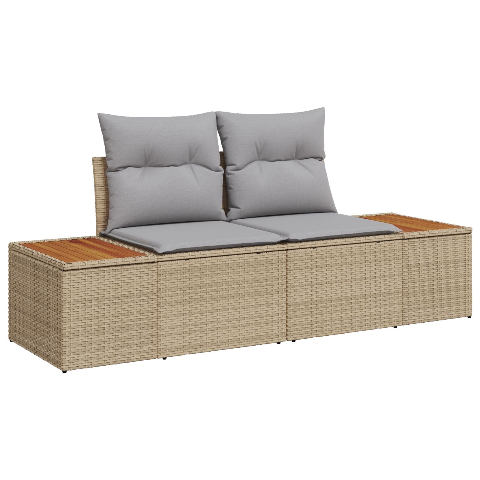 6-Delige Tuinsofa Set Met Kussens Poly Rattan Acacia Beige en grijs zonder tafel
