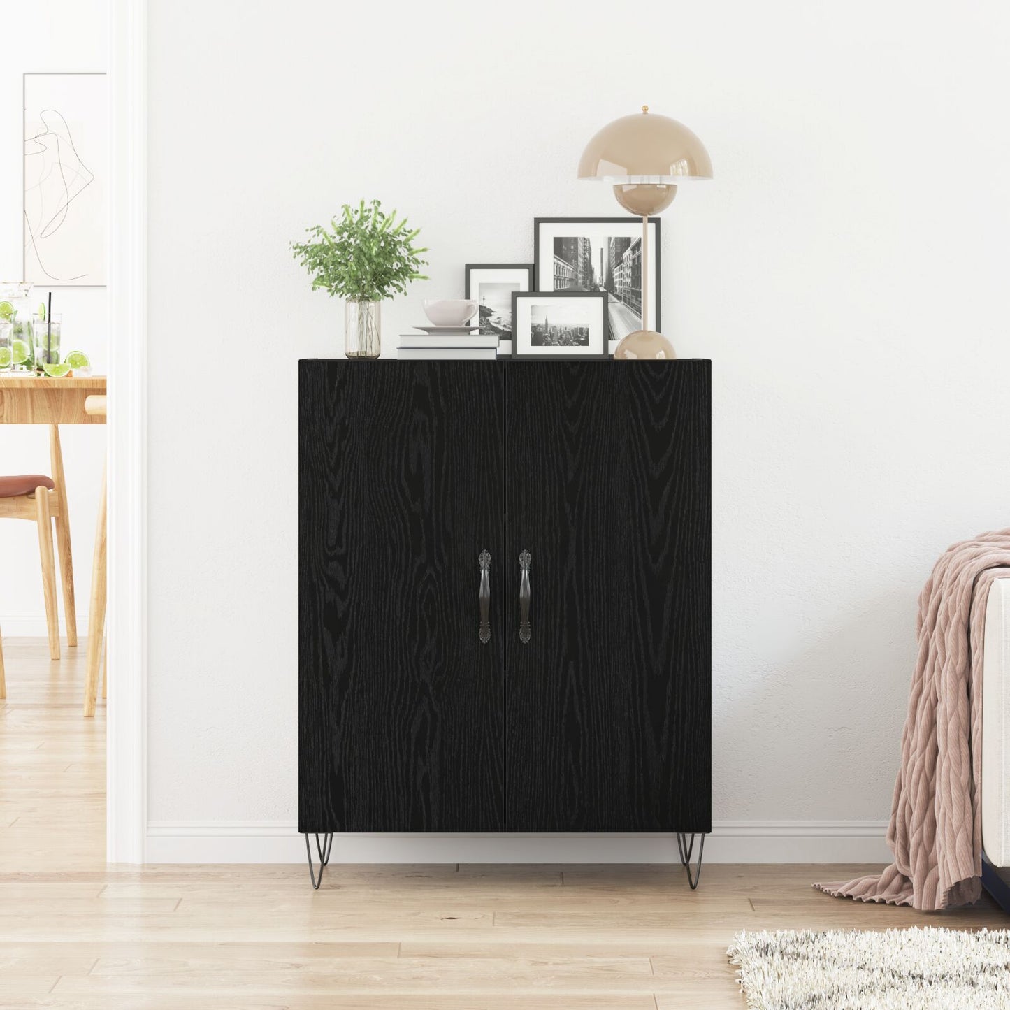 Sideboard Zwart Eiken 69,5X34X90 Cm Bewerkt Hout